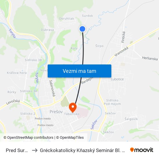 Pred Surdokem to Gréckokatolícky Kňazský Seminár Bl. Petra Pavla Gojdiča map