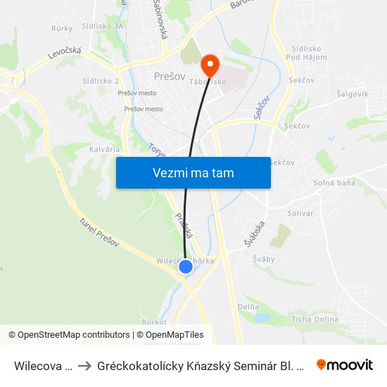 Wilecova Hôrka to Gréckokatolícky Kňazský Seminár Bl. Petra Pavla Gojdiča map