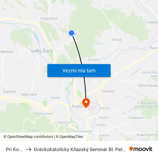 Pri Kostole to Gréckokatolícky Kňazský Seminár Bl. Petra Pavla Gojdiča map