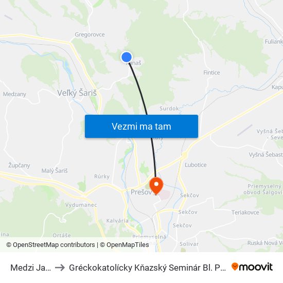 Medzi Jarkami to Gréckokatolícky Kňazský Seminár Bl. Petra Pavla Gojdiča map