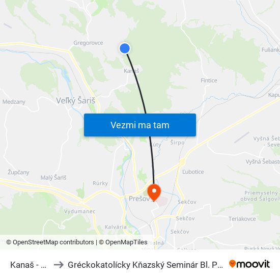 Kanaš - Stráže to Gréckokatolícky Kňazský Seminár Bl. Petra Pavla Gojdiča map