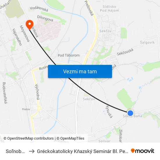 Soľnobanská to Gréckokatolícky Kňazský Seminár Bl. Petra Pavla Gojdiča map