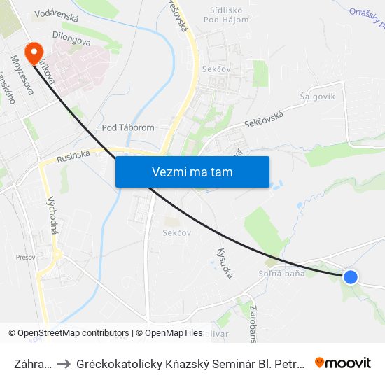 Záhradky to Gréckokatolícky Kňazský Seminár Bl. Petra Pavla Gojdiča map