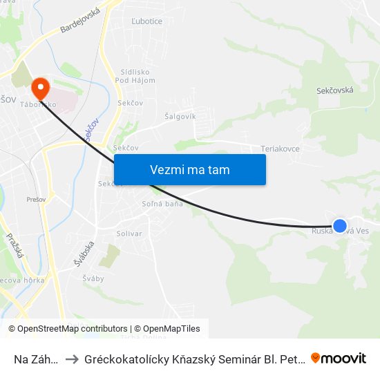 Na Záhumní to Gréckokatolícky Kňazský Seminár Bl. Petra Pavla Gojdiča map