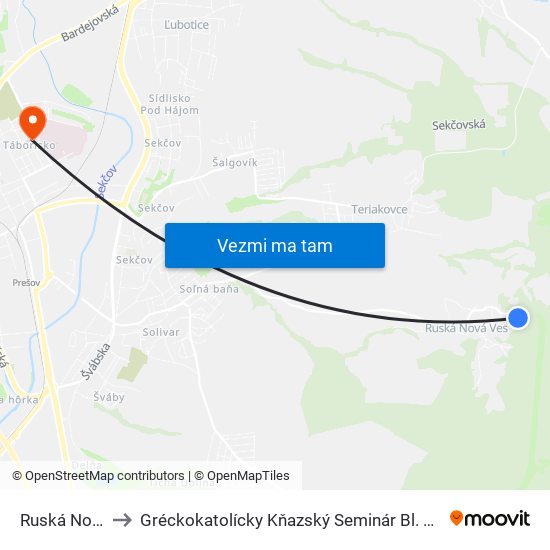 Ruská Nová Ves to Gréckokatolícky Kňazský Seminár Bl. Petra Pavla Gojdiča map