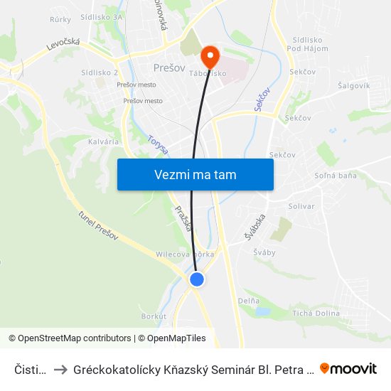 Čistička to Gréckokatolícky Kňazský Seminár Bl. Petra Pavla Gojdiča map