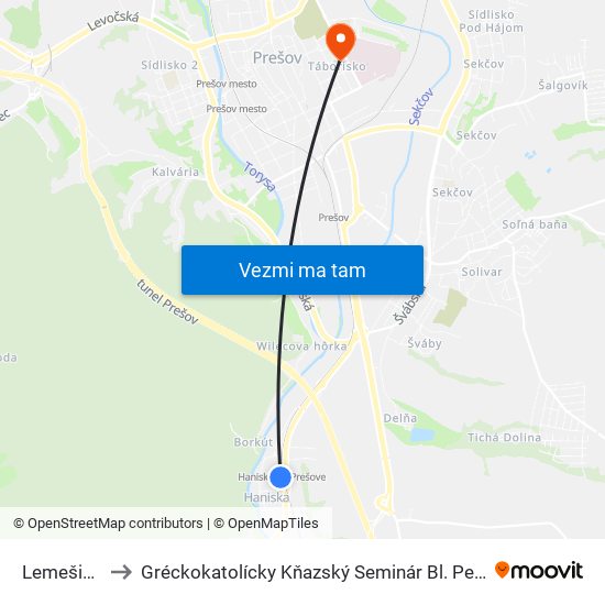 Lemešianska to Gréckokatolícky Kňazský Seminár Bl. Petra Pavla Gojdiča map