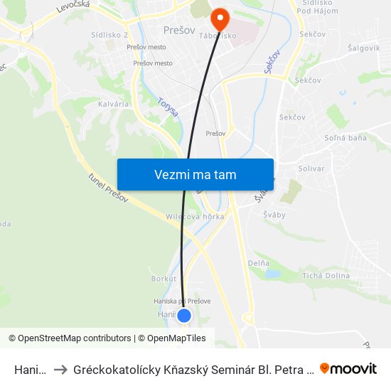 Haniska to Gréckokatolícky Kňazský Seminár Bl. Petra Pavla Gojdiča map