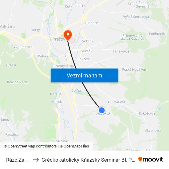 Rázc.Záborské to Gréckokatolícky Kňazský Seminár Bl. Petra Pavla Gojdiča map