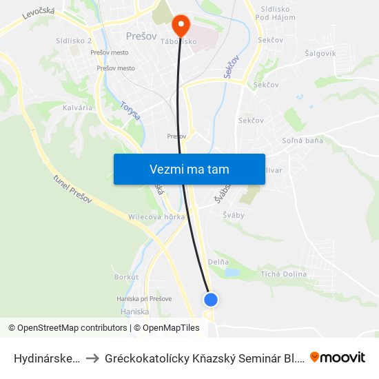 Hydinárske Závody to Gréckokatolícky Kňazský Seminár Bl. Petra Pavla Gojdiča map