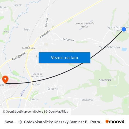 Severná to Gréckokatolícky Kňazský Seminár Bl. Petra Pavla Gojdiča map