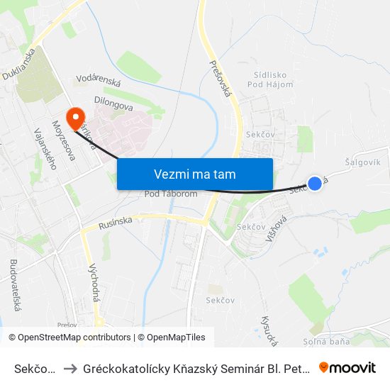 Sekčovská to Gréckokatolícky Kňazský Seminár Bl. Petra Pavla Gojdiča map