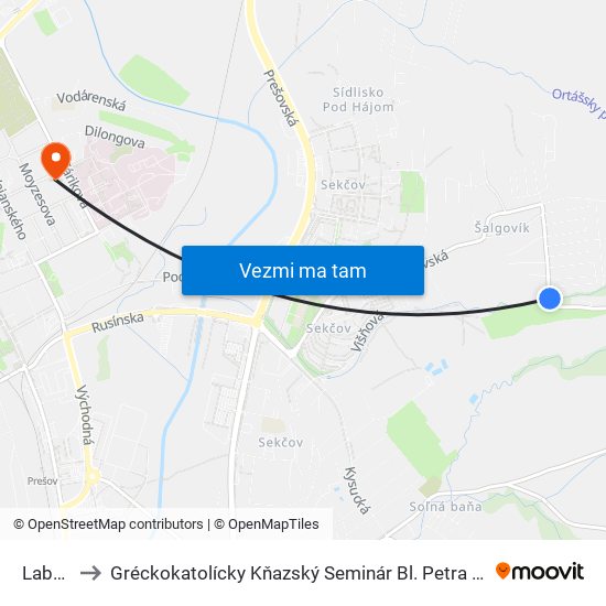 Labutia to Gréckokatolícky Kňazský Seminár Bl. Petra Pavla Gojdiča map