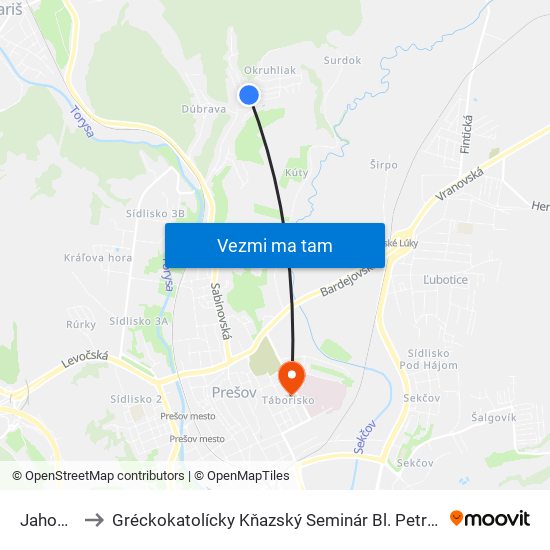 Jahodová to Gréckokatolícky Kňazský Seminár Bl. Petra Pavla Gojdiča map