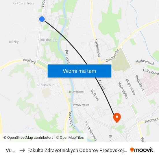 Vukov to Fakulta Zdravotníckych Odborov Prešovskej Univerzity map