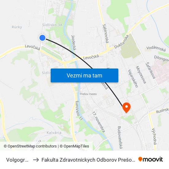 Volgogradská to Fakulta Zdravotníckych Odborov Prešovskej Univerzity map