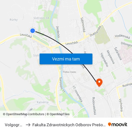 Volgogradská to Fakulta Zdravotníckych Odborov Prešovskej Univerzity map