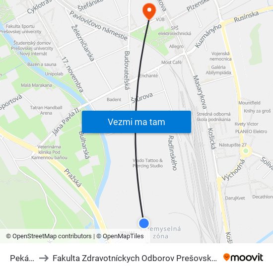 Pekárne to Fakulta Zdravotníckych Odborov Prešovskej Univerzity map