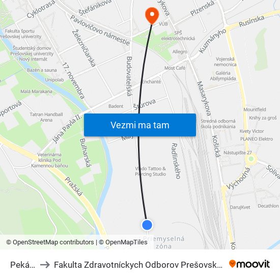 Pekárne to Fakulta Zdravotníckych Odborov Prešovskej Univerzity map