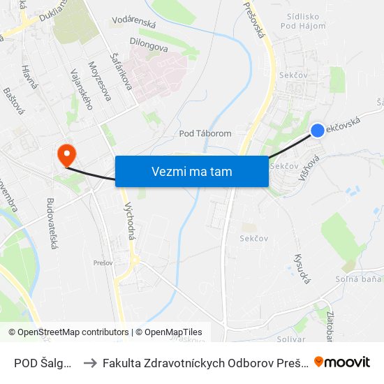 POD Šalgovíkom to Fakulta Zdravotníckych Odborov Prešovskej Univerzity map