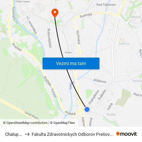 Chalupkova to Fakulta Zdravotníckych Odborov Prešovskej Univerzity map