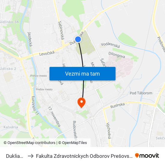 Duklianska to Fakulta Zdravotníckych Odborov Prešovskej Univerzity map