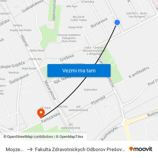 Moyzesova to Fakulta Zdravotníckych Odborov Prešovskej Univerzity map