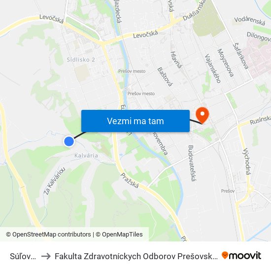 Súľovská to Fakulta Zdravotníckych Odborov Prešovskej Univerzity map