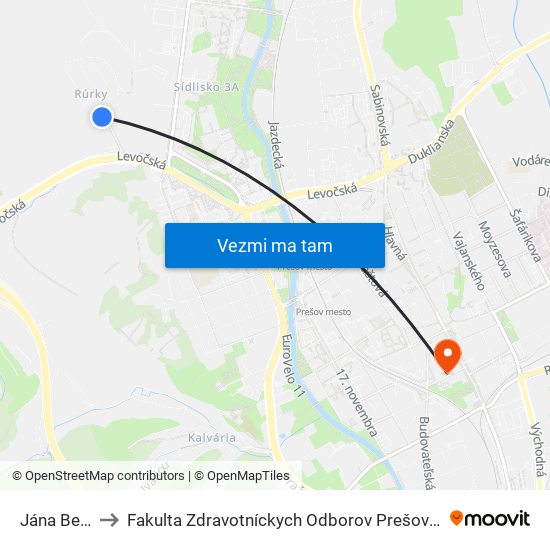 Jána Bereša to Fakulta Zdravotníckych Odborov Prešovskej Univerzity map