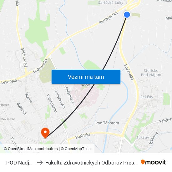 POD Nadjazdom to Fakulta Zdravotníckych Odborov Prešovskej Univerzity map