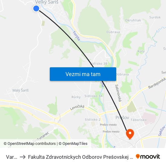 Varoš to Fakulta Zdravotníckych Odborov Prešovskej Univerzity map