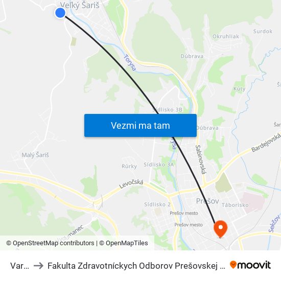 Varoš to Fakulta Zdravotníckych Odborov Prešovskej Univerzity map