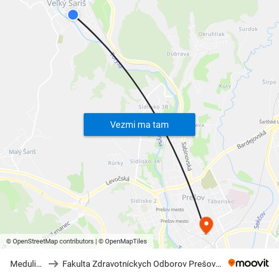 Medulienka to Fakulta Zdravotníckych Odborov Prešovskej Univerzity map