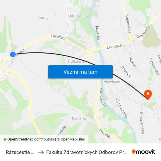 Rázscestie Cemjata to Fakulta Zdravotníckych Odborov Prešovskej Univerzity map