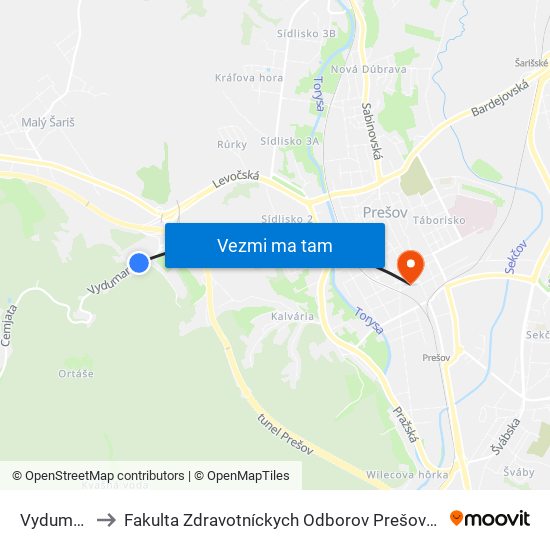 Vydumanec to Fakulta Zdravotníckych Odborov Prešovskej Univerzity map