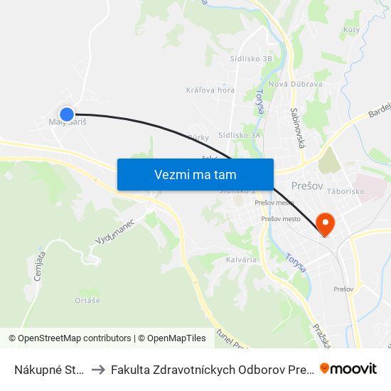 Nákupné Stredisko to Fakulta Zdravotníckych Odborov Prešovskej Univerzity map