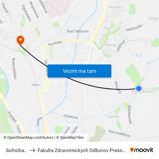 Soľnobanská to Fakulta Zdravotníckych Odborov Prešovskej Univerzity map