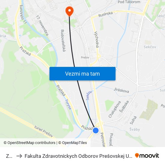 Zvl I to Fakulta Zdravotníckych Odborov Prešovskej Univerzity map
