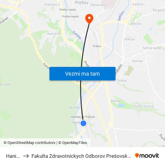 Haniska to Fakulta Zdravotníckych Odborov Prešovskej Univerzity map