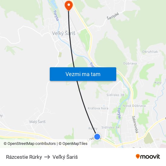 Rázcestie Rúrky to Veľký Šariš map