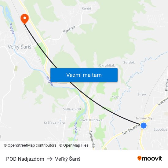 POD Nadjazdom to Veľký Šariš map