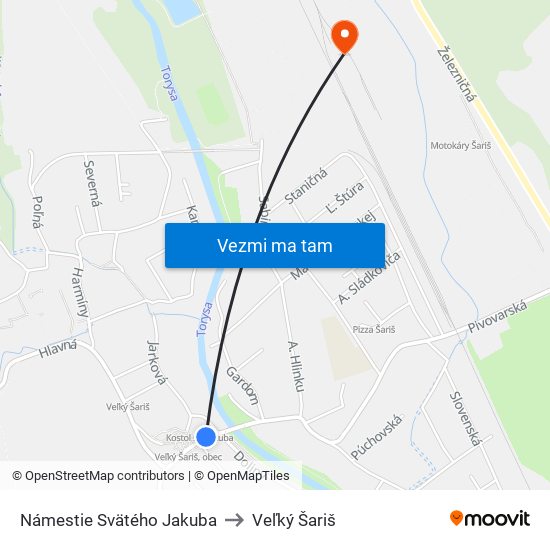 Námestie Svätého Jakuba to Veľký Šariš map