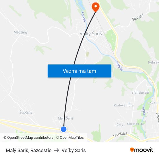 Malý Šariš, Rázcestie to Veľký Šariš map