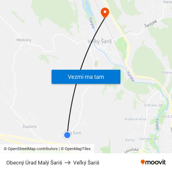 Obecný Úrad Malý Šariš to Veľký Šariš map