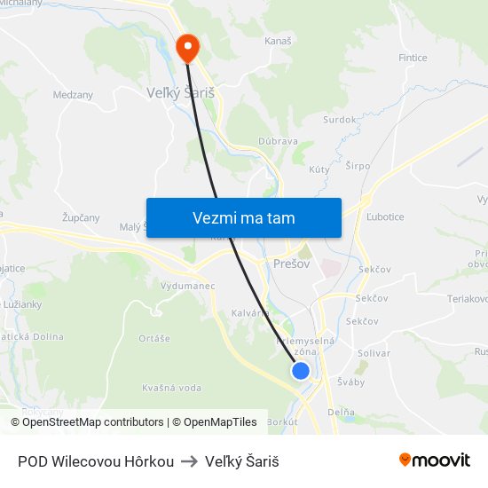 POD Wilecovou Hôrkou to Veľký Šariš map