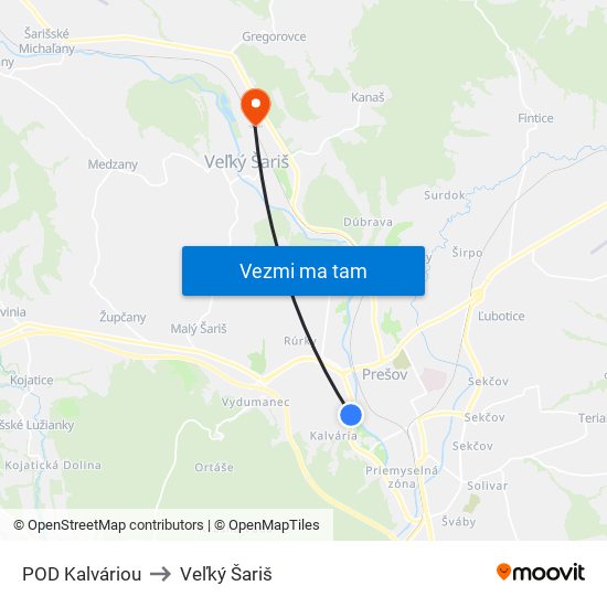 POD Kalváriou to Veľký Šariš map