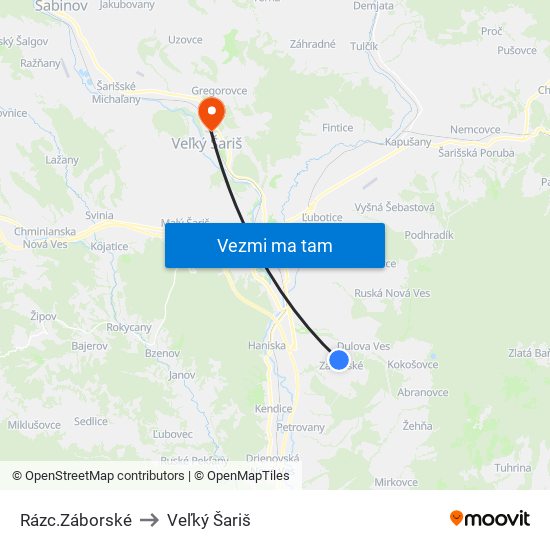 Rázc.Záborské to Veľký Šariš map