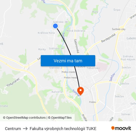 Centrum to Fakulta výrobných technológií TUKE map