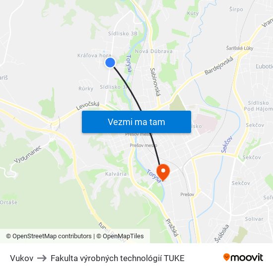 Vukov to Fakulta výrobných technológií TUKE map