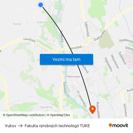 Vukov to Fakulta výrobných technológií TUKE map